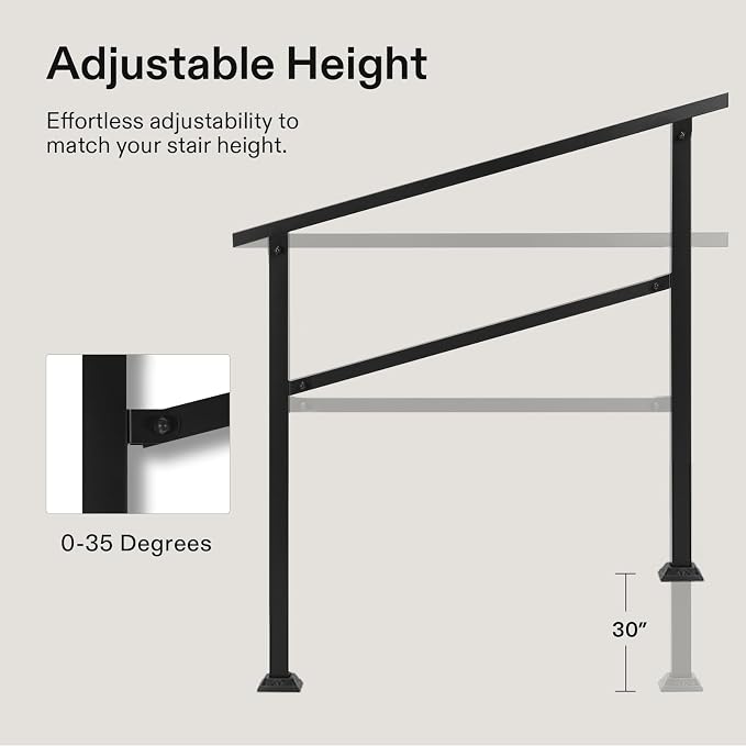 VIVOSUN 2-Pack Outdoor Handrail, 4 Step Stair Handrail, Wrought Mattle Iron - Image 4