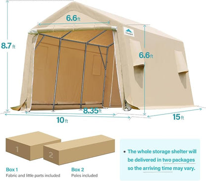 ADVANCE OUTDOOR 10x15 ft Shelter Storage Shed Steel Metal Peak Roof Portable - Image 5