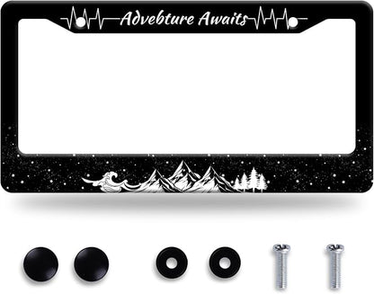 Advebture Awaits License Plate Frame Mountain Waves Forest License Plate by GORSNKYE