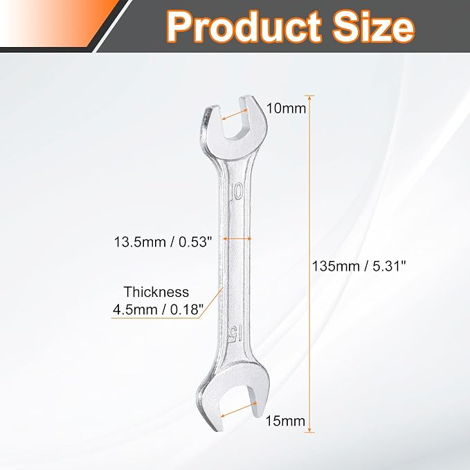 HARFINGTON Double Open End Wrench 10mm x 15mm Metric 15 Degree Offset Angle - Image 2