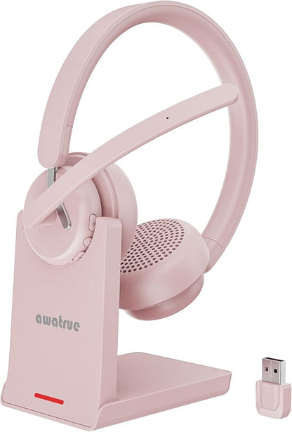 Wireless Headset with Mic, 2.4GHz Bluetooth Headset with AI Noise Cancelling by awatrue