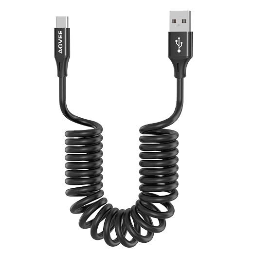 AGVEE 2 Pack 3ft Coiled Short USB to USB-C Charging Cable 3A Fast Charger Cord by AGVEE