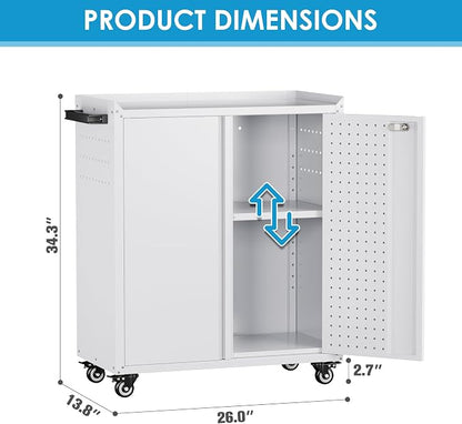Metal Storage Cabinet with 2 Doors and 4 Hooks - Image 2