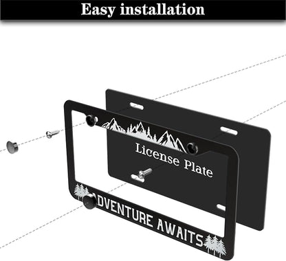 License Plate Frames Black and White License Plate Frame Adventure Awaits - Image 7