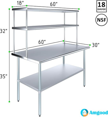 Amgood Stainless Steel Work Table Double Tier Overshelf | Metal Kitchen Prep - Image 3