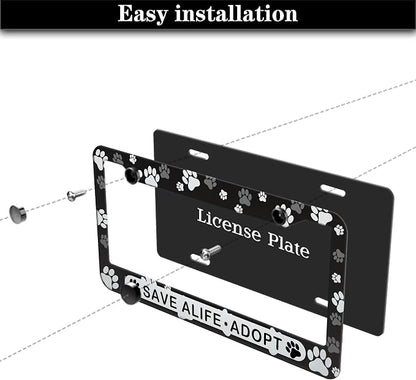 License Plate Holder Black and White License Plate Frames Save a Life Adopt - Image 7