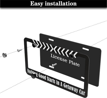 License Plate Frames Black and White Fun License Plate Frame Cover Nothing Good - Image 7