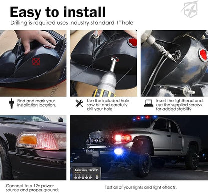 Xprite Red Blue LED Hideaway Strobe Police Lights Kit, 20 Flashing Patterns - Image 6