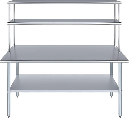 Amgood Stainless Steel Work Table Double Tier Overshelf | Metal Kitchen Prep - Image 2