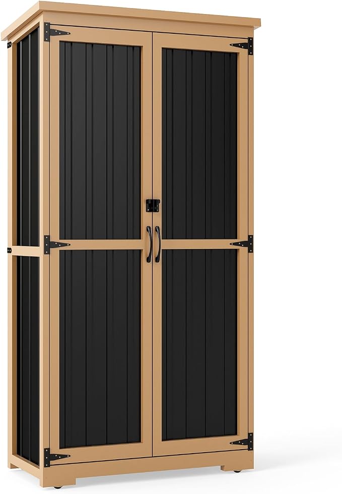Outdoor Storage Cabinet Weatherproof, Wood & Metal Storage Shed by MAGAZOOPET