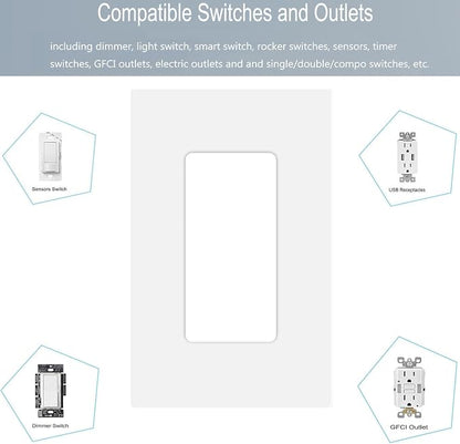 20 Pack 1-Gang Screwless Decorator Wall Plate Cover Switch Outlet Electrical - Image 2