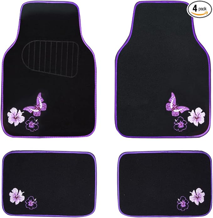 CAR PASS Embroidery Butterfly and Flower Car Floor Mats, Universal Fit 95% by CARPASS