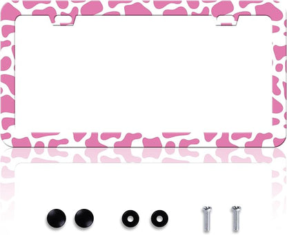 Pink Cow Print License Plate Frame Animal Texture License Plate Frames by HOWKWAWY