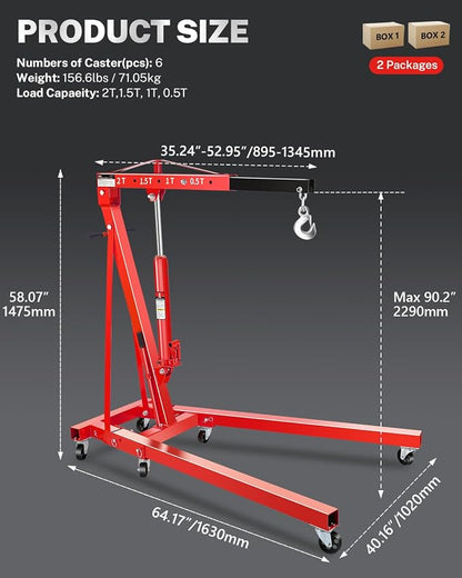 2-Ton Folding Engine Hoist, Hydraulic Shop Crane - Image 6