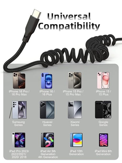 Car Carplay Cable 2Pack 3ft Coiled USB A to USB C Fast Charge Cord - Image 4