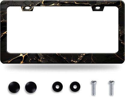 Marble License Plate Frame Black Gold Marble Printed License Plate Stainless by GORSNKYE