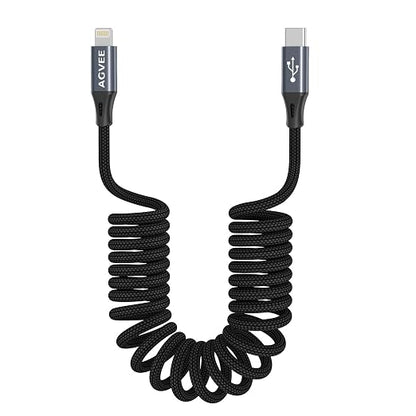 AGVEE 2 Pack 3ft Coiled Short USB-C to Lightning Charging Cable 30W PD Fast by AGVEE
