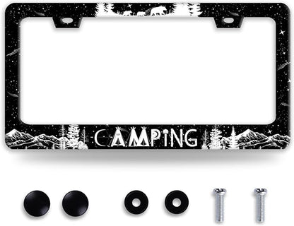 Camping License Plate Frame Forest Mountains License Plate Holder Funny by BRAGHRTED