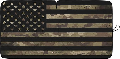 Autoamerics JeepWrangler Dark Camo Flag 1-Piece Windshield Sun Shade Foldable - Image 2