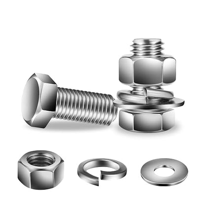 5/16-18 x 1" Hex Head Screw Bolt, Flat & Lock Washers, Fully Threaded, by SG TZH by SGTZH