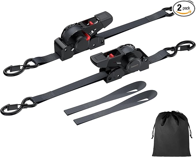 Justech 2 Pack Retractable Ratchet Straps, 1 in x 11.6 ft-1411 lbs Break by Justech