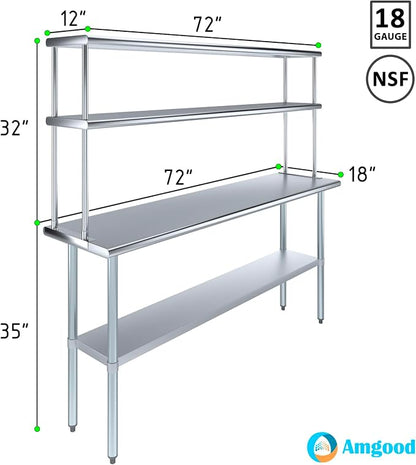 Amgood Stainless Steel Work Table Double Tier Overshelf | Metal Kitchen Prep - Image 3