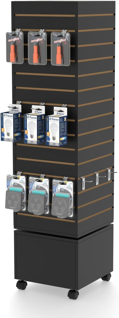 WISDOMFUR Rotating Slatwall Display Rack – 16"x16"x60" Black Spinning Tower - Image 7