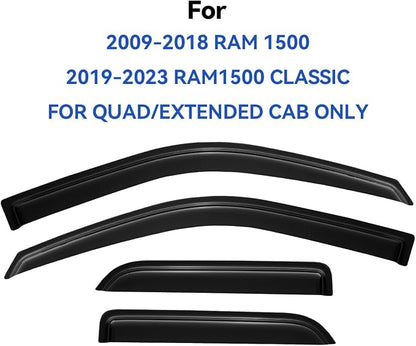 Window Visors Rain Guards for 2009-2018 Dodge Ram 1500 Quad Cab, Out-Channel - Image 2