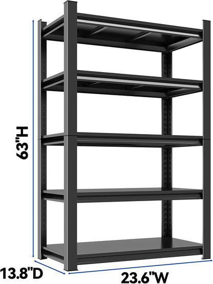 63"H Garage Shelving Heavy Duty Rack, 3000 LBS Large Capacity 5 Tier Adjustable - Image 2