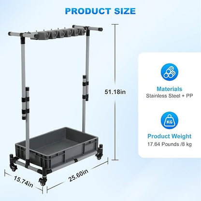 Broom and Mop Holder Freestanding Mobile Cleaning Tool Storage Rack, Floor - Image 7