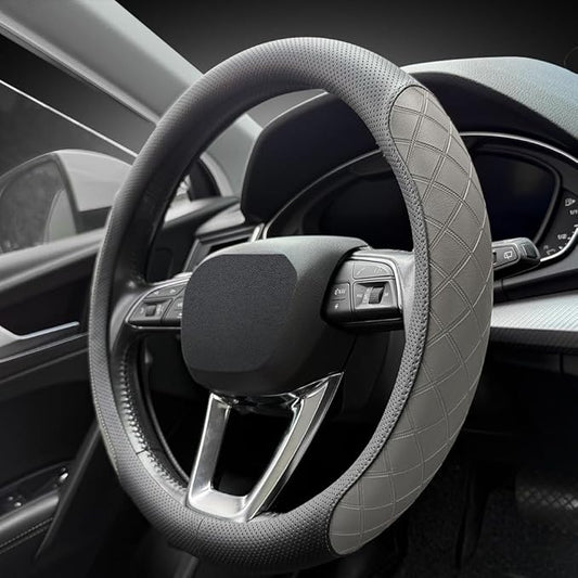 LKWLIKEI Nappa Leather Steering Wheel Cover, Elegant Diamond Checkered Design by LKWLIKEI