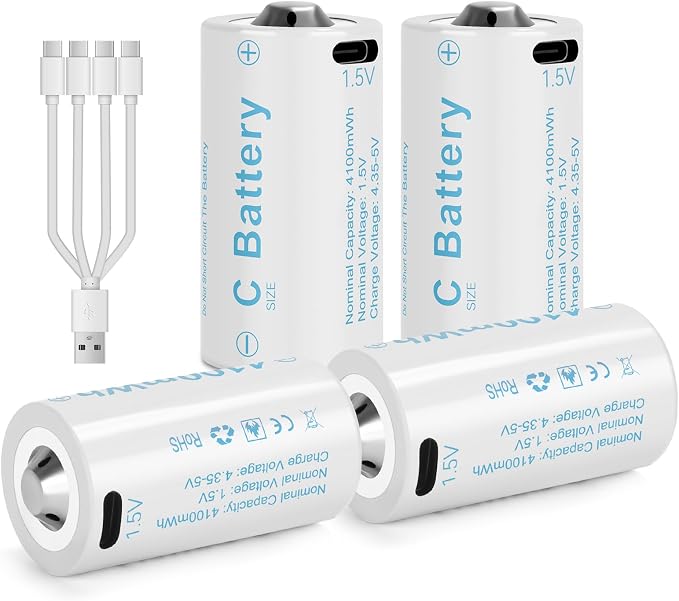 Rechargeable Lithium C Battery 4 Pack, Batteries c Size，Long Lasting1.5V C by Unknown