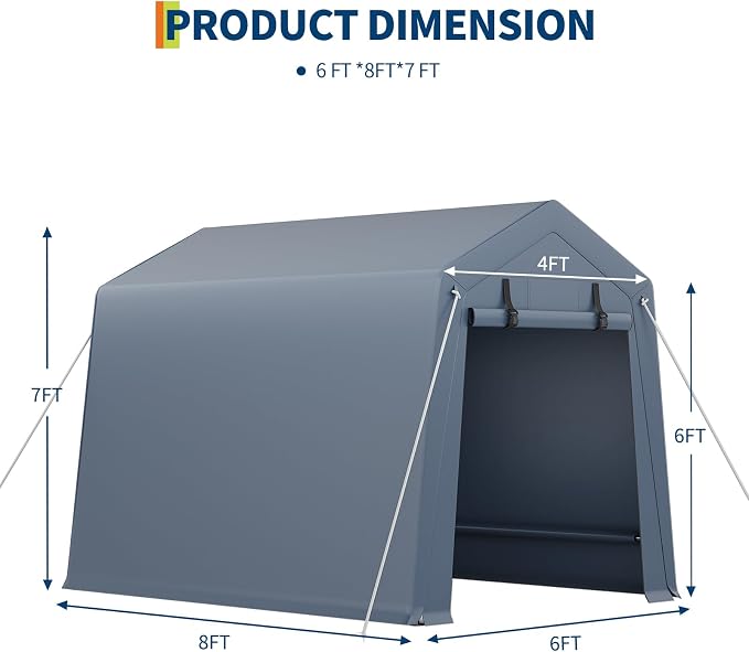6x8 FT Motorcycle Shed, Durable Outdoor Motorcycle Storage Tent - Image 3