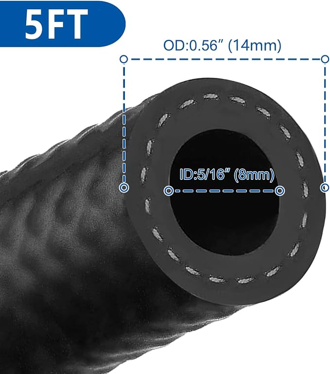 LokoCar 5/16" ID Fuel Hose Line Push Lock NBR Rubber SAE 30R7 300PSI 5ft Black - Image 3