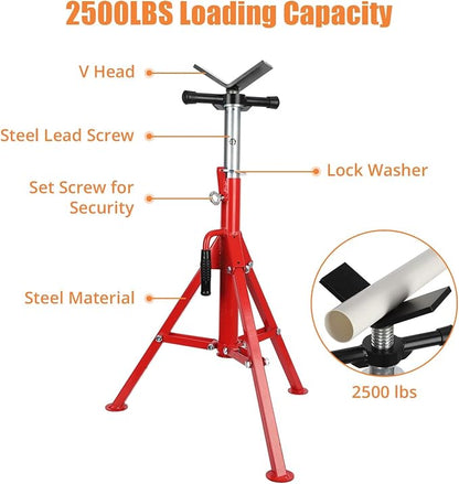 V-Head Pipe Jack Stand, 2500 Lbs Heavy-Duty Folding Pipe Stand - Image 3