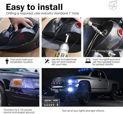 Xprite Blue LED Hideaway Strobe Police Lights Kit, 20 Flashing w/Control Panel - Image 6