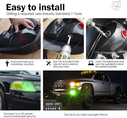 Xprite Amber Green LED Hideaway Strobe Lights Kit 20 Flashing Patterns - Image 6