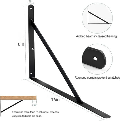 16 Pack L16 x H 10" Black Heavy Duty Shelf Brackets - Image 2