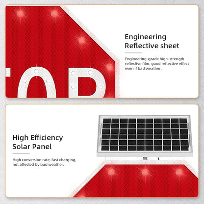 30" Solar Stop Sign Solar Powered LED Blinking Reflective Street Traffic - Image 5