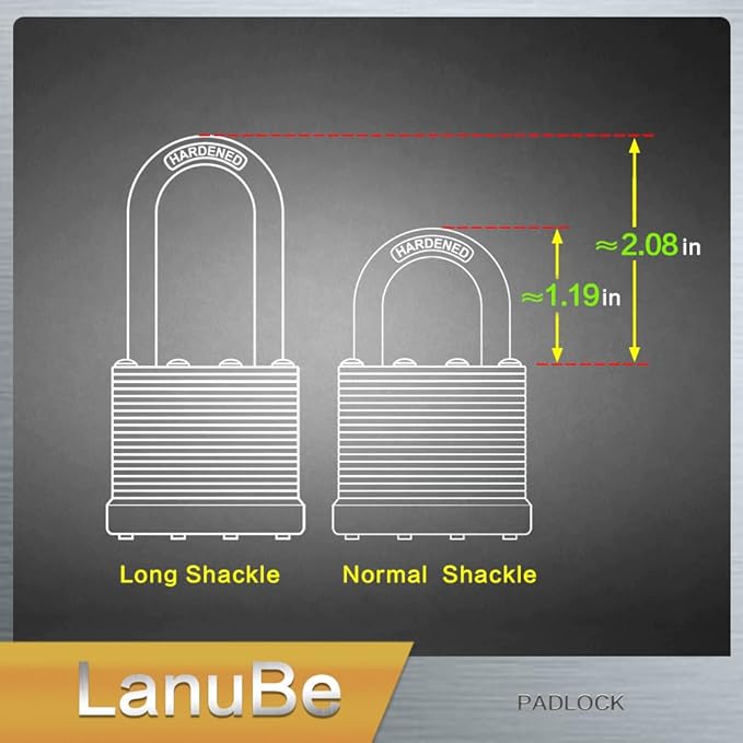 LanuBe Lock Laminated keyed Padlock, keyed Alike Locks, Long Shackle, Marked - Image 7