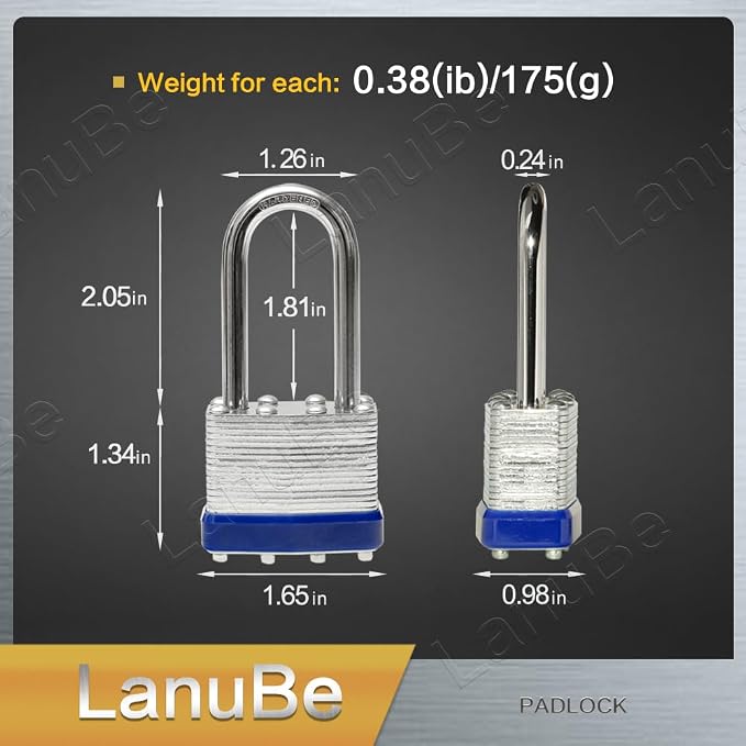 LanuBe Laminated Padlock 1-9/16inch Long Shackle 24 Pack Keyed Alike, Bulk Locks - Image 2