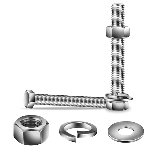 3/8-16 x 6" Hex Head Screw Bolt, Flat & Lock Washers, Fully Threaded, by SG TZH by SGTZH