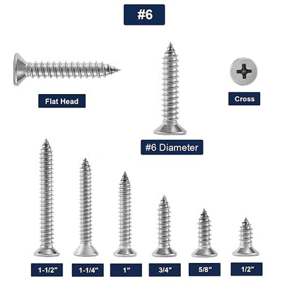 #6 x 1/2" Wood Screw 100Pcs 18-8 Stainless Steel Screws Flat Head Phillips Fast - Image 3
