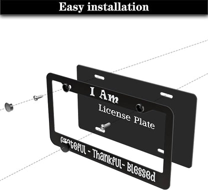License Plate Frames Black and White Front License Plate Bracket I Am Grateful - Image 7