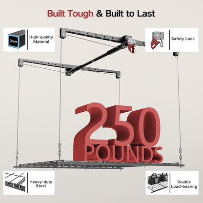 Overhead Garage Storage Lift, Adjustable Heavy-duty 4x4 Ft Ceiling Racks - Image 5