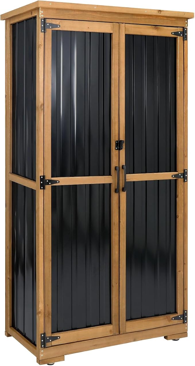 Outdoor Storage Cabinet Wood & Metal by Gowoodhut