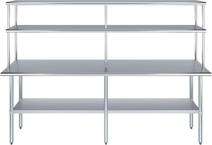 Amgood Stainless Steel Work Table Double Tier Overshelf | Metal Kitchen Prep - Image 2