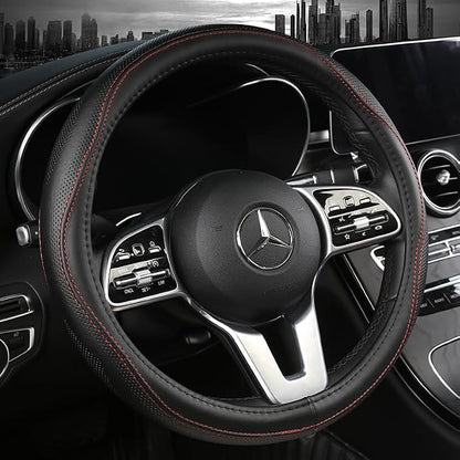 Cowhide Steering Wheel Cover Heat Resistant Anti-Slip Car Wheel Wrap Compatible - Image 7