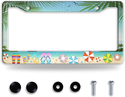 Beach Flip Flops License Plate Frame Funny Seaside License Plate Frames by BRAGHRTED