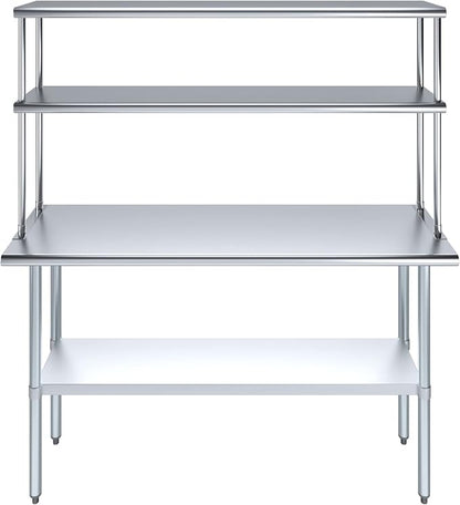 Amgood Stainless Steel Work Table Double Tier Overshelf | Metal Kitchen Prep - Image 2
